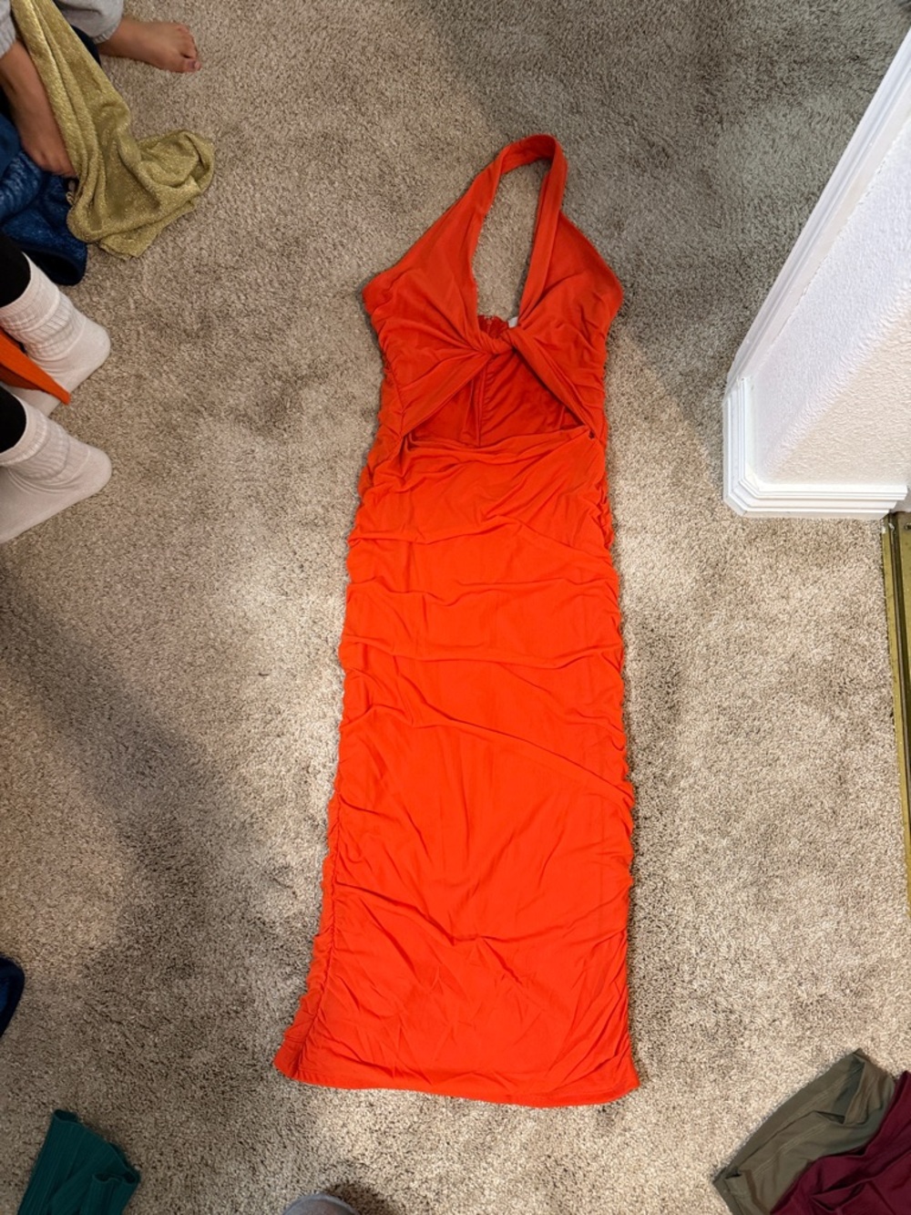 Oh Polly One-Shoulder Orange Ruched Maxi Dress